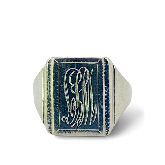 PreAdored® Jewelry - Vintage Steel Signet Ring Monogram LPM Hand Engraved Size 9.25